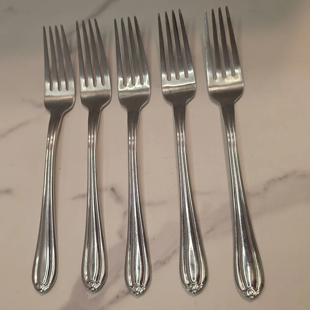 Gorham Melon Bud 18/8 Stainless Steel Dinner Forks Set of 5 Silverware